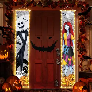 Jack Sally Lighted Banners Porch Signs Halloween Decor Christmas Nightmare Bann Tivee