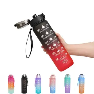 Sports Water Bottle with Time Scale, Portable Sports Bottle, 1 Count Large Capacity Leak Proof with Straw & Handle, LINGPENG Drinking Cup for Outdoor Sports