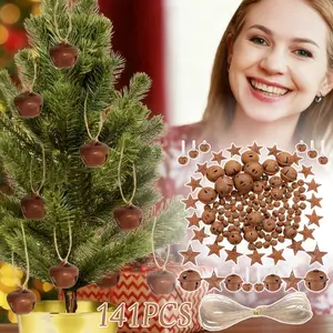 140Pcs Rustic Jingle Bell & Star Ornaments: Farmhouse-Style Hanging Decor for Christmas & Events (With A 5-Meter-Long Hemp Rope) - Home Improvement.