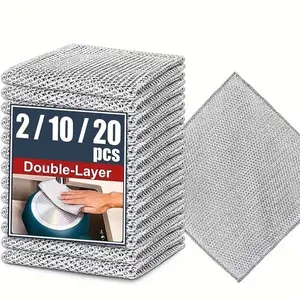 Double Layer Metal Steel Wire Dishwashing Rag, 1 Set  Double-sided Dish Cleaning Cloth, Kitchen Cleaning Cloths, Kitchen Cleaning Tool for Home Dining Room Barbecue