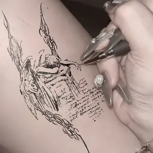 1pcs Beautiful Angel Inscription Herbal Juice Tattoo Sticker Sexy Hot Girl Temporary Fake Tattoos Arm Waterproof Durable Men and Women Halloween Party Gift Y2K Realistic