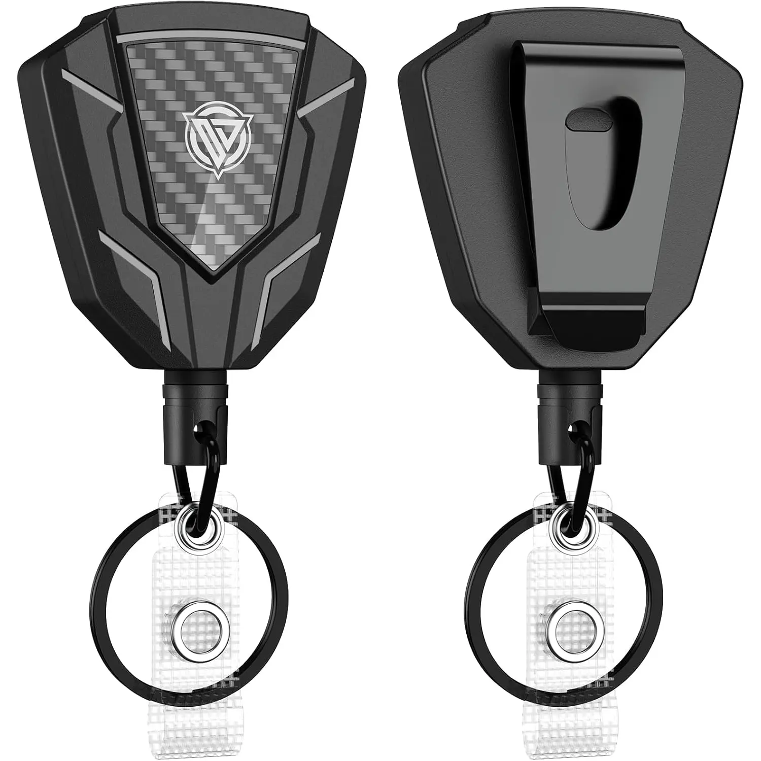 Heavy Duty Retractable  with Belt Clip, Retractable Badge Holders with Carbon Fiber Front, Badge Reels Retractable with Key Ring and 31.8" Steel Cord, 9oz Rebound - 2 Pack
