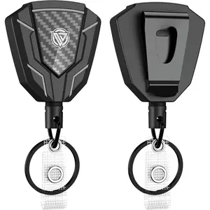 Heavy Duty Retractable  with Belt Clip, Retractable Badge Holders with Carbon Fiber Front, Badge Reels Retractable with Key Ring and 31.8" Steel Cord, 9oz Rebound - 2 Pack