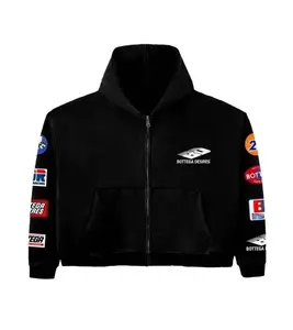 Bottega Desires Patch Zip-Up Hoodie Black