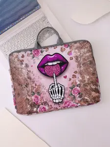 Lips Print Notebook Bag, Soft Laptop Sleeve, Tablet Case, Zipper Storage Pouch, Casual Style, All Seasons, Valentine's Day Gift