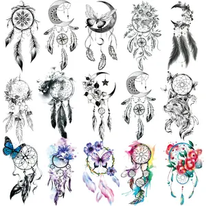 15pcs Temporary Tattoos, Waterproof Feather, Moon, Wolf, Butterfly, Flower Designs, Body Art Stickers for Parties, Festivals, Events