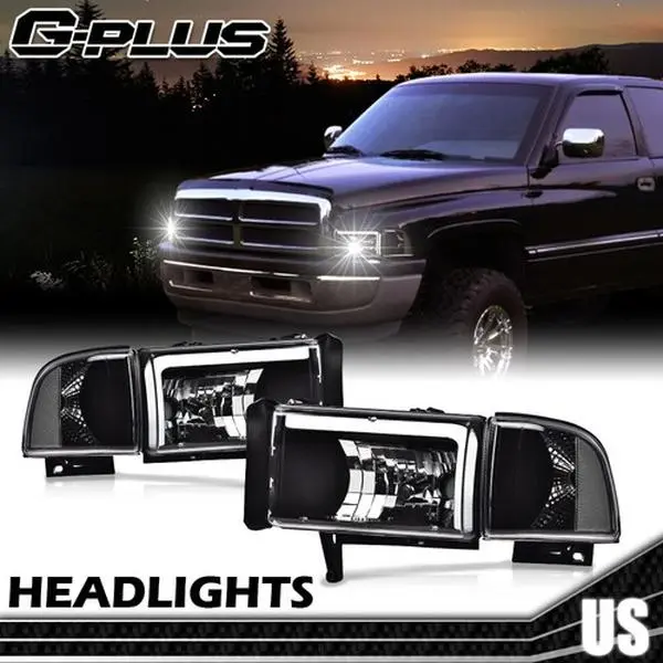 G-PLUS Headlights for 1994-2002 Dodge Ram 1500 2500 3500 LED DRL Corner Headlights Black/Clear G-PLUS Headlights for 1994-2002 Dodge Ram 1500 2500 3500 LED DRL Corner Headlights Black/Clear