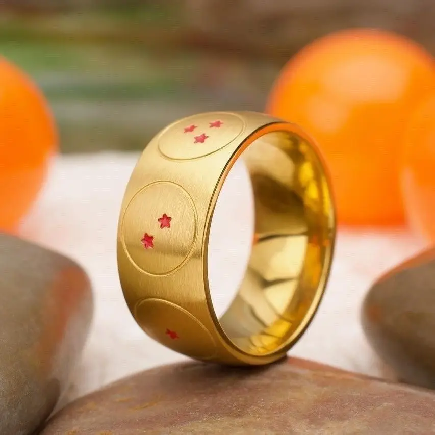 Dragon Ball Z Star Ring, Gold Stainless Steel Seven Stars DBZ Anime Finger Ring, Vintage Anime Jewelry Cosplay Accessory Gift For Dragon Ball Fans Unisex