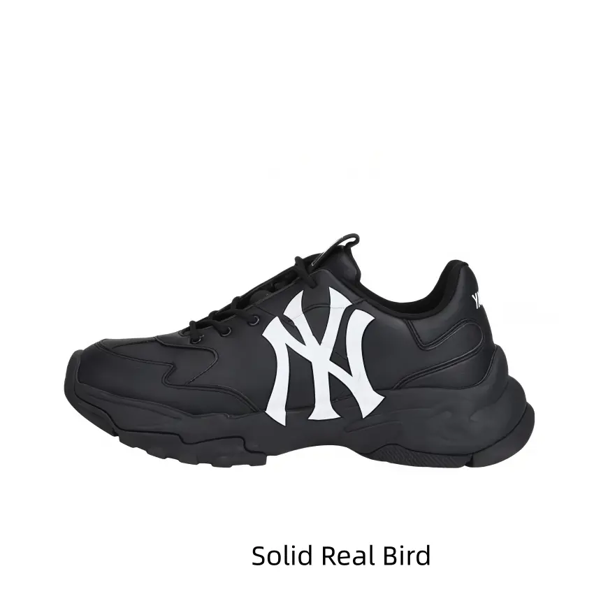 Black minimalist chunky platform shoes smooth leather upper rugged anti-slip outsole heel pull tab comfy daily travel all-match street sneakers