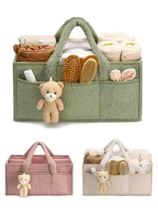 Plush Diaper & Toy Storage Bag - Large Capacity, Soft Foldable Multi-Pocket Organizer, Portable for Travel, Gift for Baby Baptism
