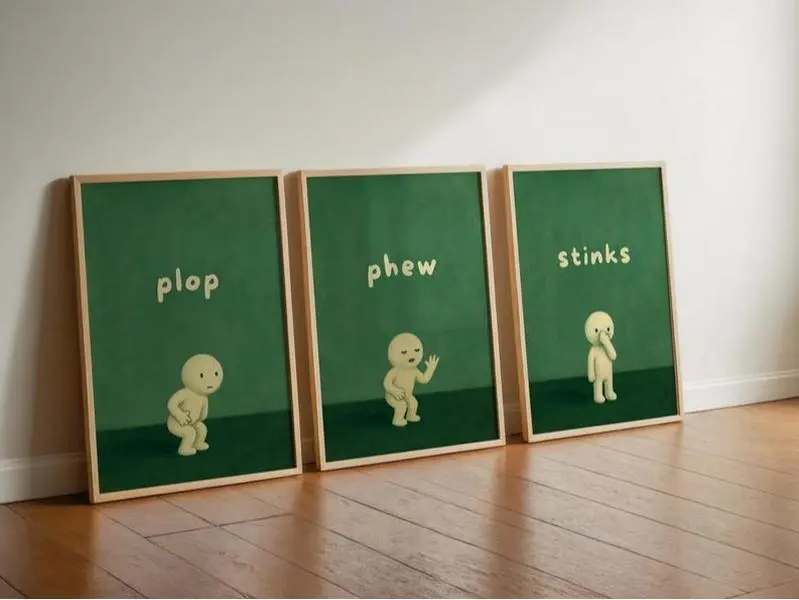 Set of 3 Funny Bathroom Prints, Cute Minimalist Toilet Wall Decor, Playful Restroom Artwork