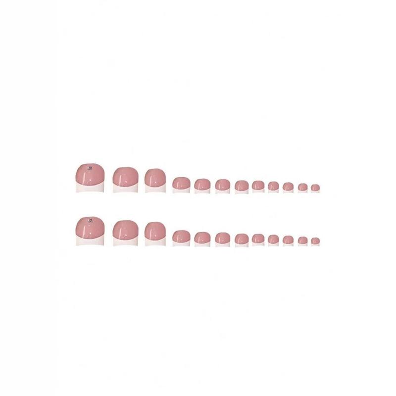 White French Tips Press on Toenails Colorful Gem Press on Nails Long Square False Nails with Flower Charm Design Pearl Fake Toenails Glossy Spring Summer Fake Nails for Women Girls Manicure 48Pcs