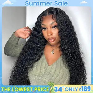 13X6 Glueless Deep Wave Wig Natural Black Closure With Drawstring Pre-Cut & Plucked HD Lace Ready To Go For Women Human Hair Bundles Wavy Dealsforyoudays #SummerVibes#tiktokshopspringglowup