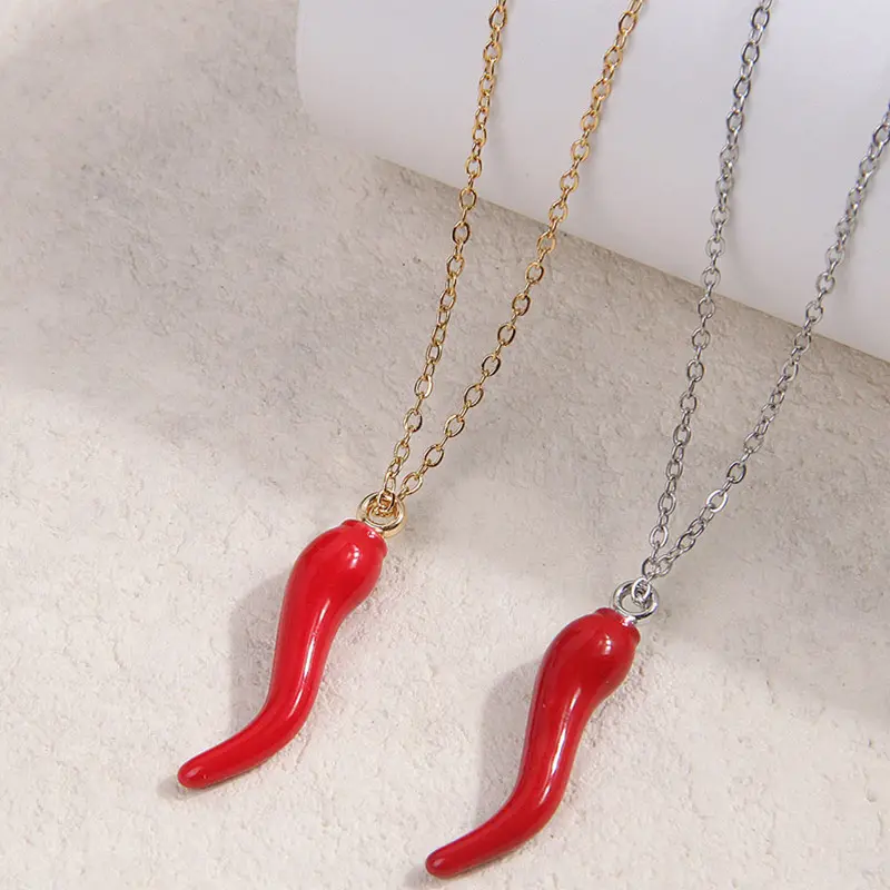 Women's Elegant Chili Pepper Pendant Choker Necklace - Golden or Silvery Metal Coating Chains Collar Jewelry, Casual Female All-Season Costume Accessory, All Seasons, Chain Jewelry Necklaces