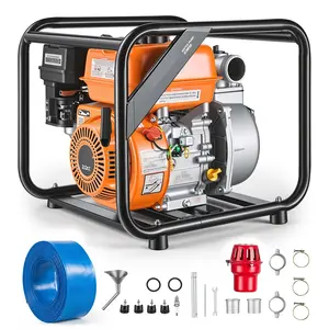Gas Powered 2-Inch Water Pump, 132 GPM, 7 HP Semi-Trash Water Transfer Pump Portable with 25 ft Discharge Hose, Gasoline Engine, Heavy-Duty Frame, Cast-Iron Impeller for Irrigation, Ponds, and Pools