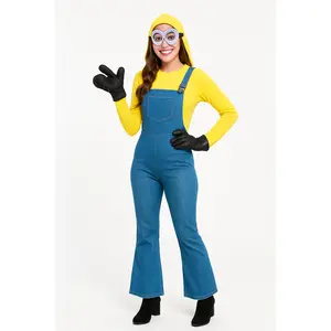 Women's Minion Halloween Costume Jumpsuit with Hood & Gloves