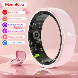 #6-#11 Pink & Black Ceramic Smart Couple Rings for Women & Men, Fitness & Sleep Tracker, Heart Rate & Stress Monitor, Cycle Tracking, IP68 Waterproof, 3–5 Day Battery, iOS & Android Compatible, with Charging Case
