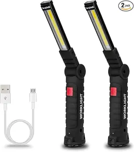 Rechargeable LED Work Light, Magnetic Base Flashlight Rechargeable with 5 Modes & 360° Rotation, Bright Grill Light for Outdoor BBQ, Garage, Camping, and Men’s Gifts (2 Pack)