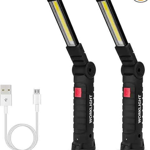 2-Pack USB Rechargeable LED Work Flashlights - Plastic, Magnetic Base, 5 Modes, 360° Rotating Head, Adjustable Bright Grill-Ready Shine, Garage Task Light, Camping Gear, Great Men’s Gift Option