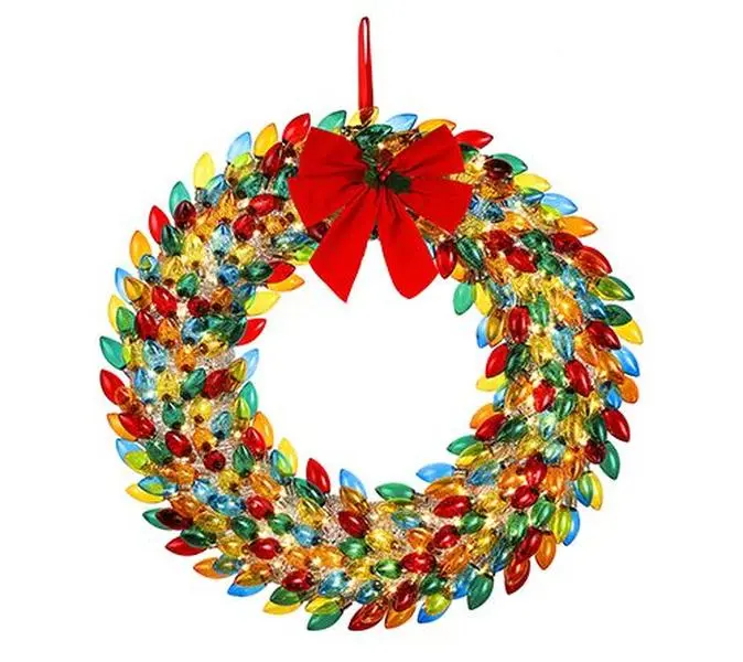 Mr. Christmas 30 in. Retro C9 Bulb Wreath - Multi-Color Mr. Christmas 30 in. Retro C9 Bulb Wreath - Multi-Color