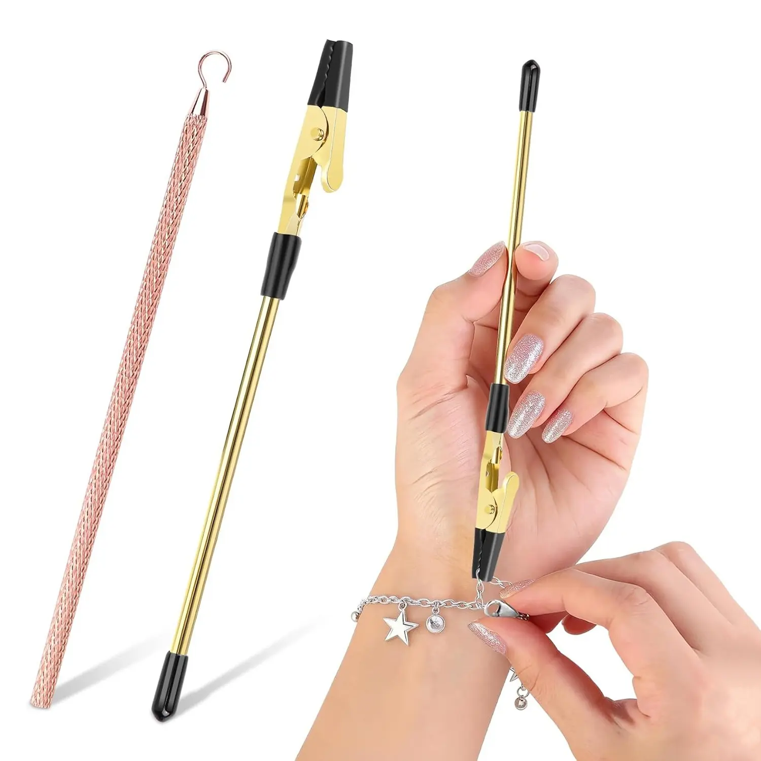2Pcs Bracelet Helper Tool, Portable Bracelet Assistance Tool Easy to Put on Yourself, Jewelry Clasp Helper for Bracelet, Necklace, Zippers Crafts Long Nails Jewelry Wearing Aid