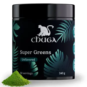 Chuga Super Greens Powder 30 Servings | 100% Organic Ingredients | Increased Energy Levels | Cognitive Health | Immune System Support | Antioxidant & Enzyme Blends | Superfoods & Vitamins | Fitness & Dietary Healthcare Supplement