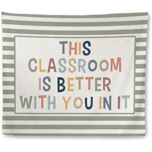 Mcehtle Boho Classroom Tapestry, This Classroom Is Better with You in it Wall Tapestries, Boho Nursery Neutral Striped Wall Hanging Decor for Kids Toddler Room Bedroom Playroom, 50x60 Inch