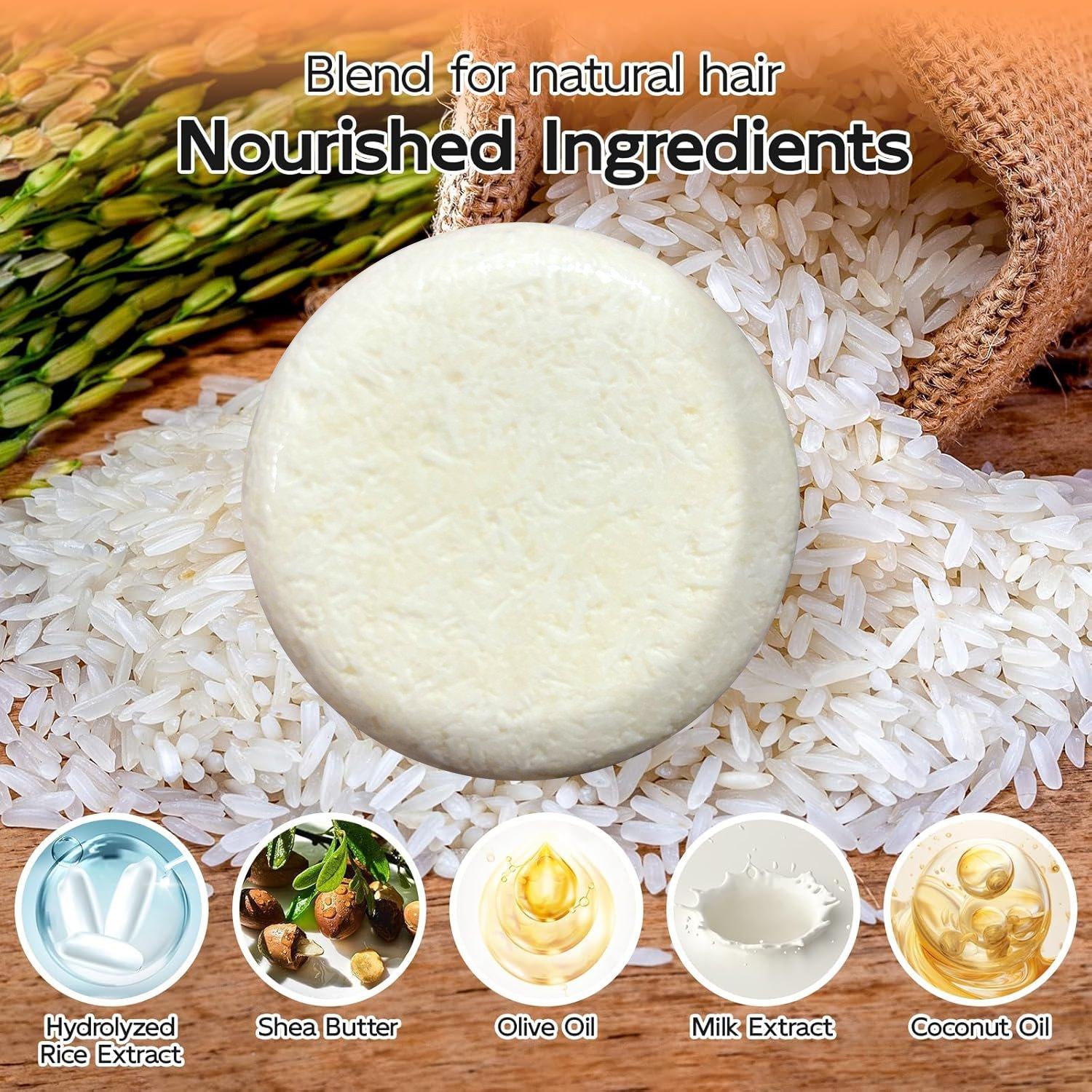 Rice Water Shampoo Bar | 2-in-1 Shampoo & Conditioner for Hair Growth, Strengthen Roots, Make Hair Silky Shiny, Suitable for All Hair Types 60g