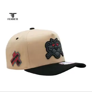 Ferreti Sinaloa & California Snapback Hat - Beige with Black PVC Patch & Red Eye Design - Durable & Fashionable - Regular Size