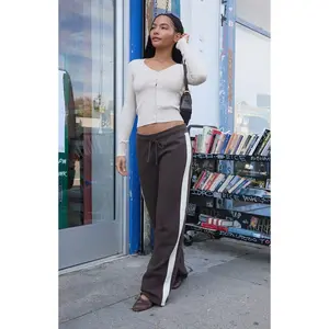 John Galt Women's Brown Hilary Side Stripe Yoga Baggy Sweatpants