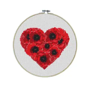 Poppy Love Premium Cross Stitch Kit - EVERYTHING INCLUDED | Remembrance Day | Wizard of Oz Design | Floral pattern | Red Flowers | Heart bouquet