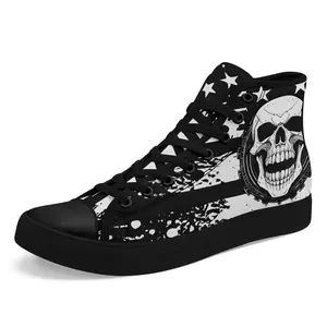 Men's High-Top Sneakers - Punk Rock Shoes with Skull & Flag Graphic, Lightweight Breathable Lace-Up Trainers, Non-Slip Rubber Sole for Everyday, Parties, Couples - All-Season Streetwear Footwear, Party Footwear, Edgy Design, Durable Construction