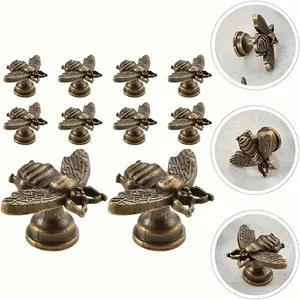 Vintage Insect Drawer Pulls Set of 10, Antique Brass Finish Zinc Alloy Handles for Dressers Cabinets Furniture Drawers Decorative Hardware, Complex Wing Design