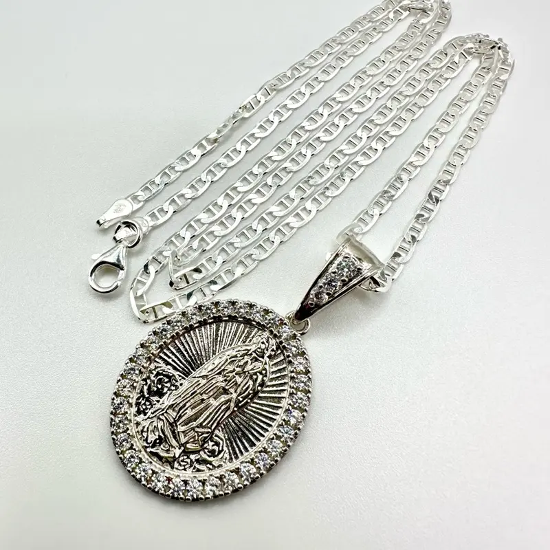 925 Silver Virgin of Guadalupe Pendant with 22” Marino Chain – Perfect Gift for Faith & Style
