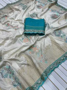 Pure Dola Silk Saree with Meenakari Zari Weaving & Embroidered Sequence Border
