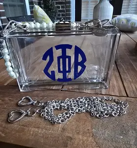 Zeta Phi Beta Handmade Acrylic Crossbody/Clutch Handbag with Sorority Charm & Pearl/Chain Straps for Concerts & Football Games