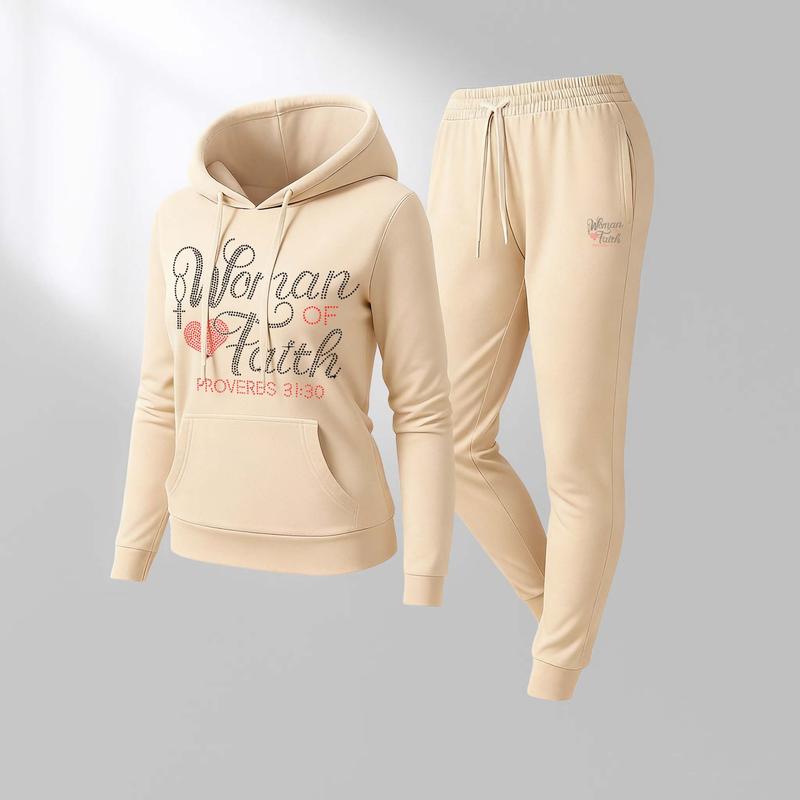 Women's Fath Forerver Print Hoodie And Drawstring Track Pants Set, Casual Sportswear, Long-Sleeved Hooded Jacket And Pants, Suitable For Autumn And Winter, Everyday Wear, Indoor And Outdoor Sportswear, Casual Sportswear. Women's Fath Forerver Print Hoodie And Drawstring Track Pants Set, Casual Sportswear, Long-Sleeved Hooded Jacket And Pants, Suitable For Autumn And Winter, Everyday Wear, Indoor And Outdoor Sportswear, Casual Sportswear.