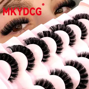 New 7 Pairs Crossed & Voluminous Natural And Dramatic Lashes D Curl Volume Russian Volume Natural Fluffy Faux Eyelashes,Classic Cat Eye Mink False Eyelashes