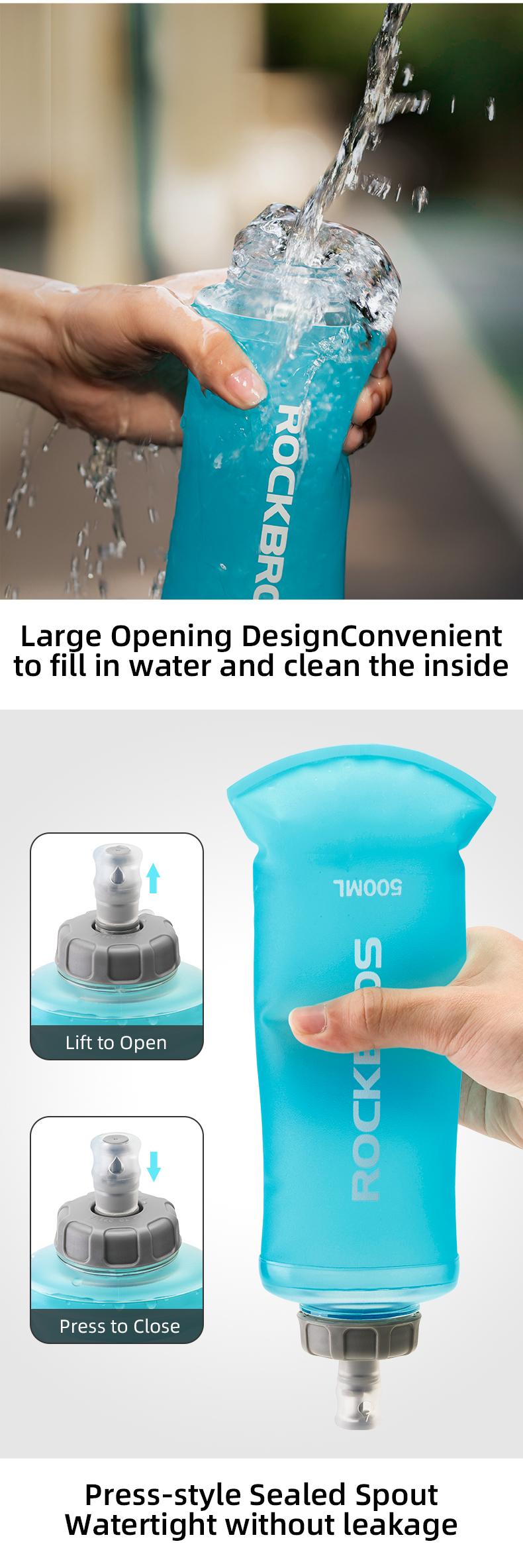 ROCKBROS 500ml Collapsible Soft Flask Flexible Water Bottle for Running, Hiking, Cycling, Climbing & Rigorous Activity