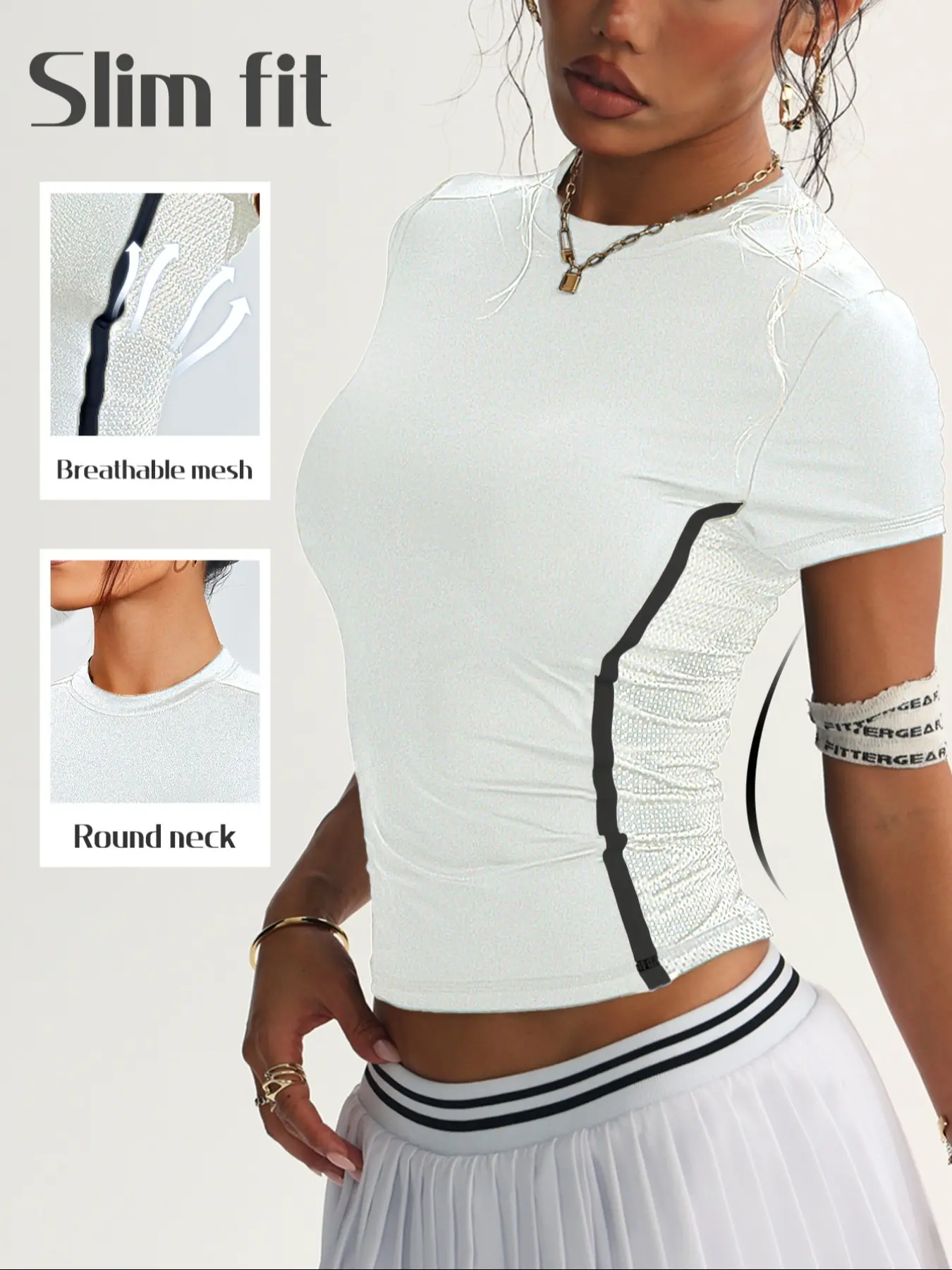 Women's Sporty Slim Fit Mesh Patchwork Running Top, Athletic Top, Fitness Sport Top, Breathable Sexy Comfortable Commute Outdoor Short Sleeve Shirt, Fitness Shirts, Workout Sportswear, Fitted Design Activewear, Workout Activewear