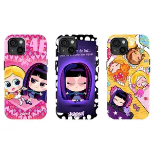 Distroller cartoon curly-haired girl pattern phone case, cute girl protective case with an Instagram style, compatible with iPhone 17/16/15/14/13/12/11 Pro Max/Plus and Samsung Galaxy S23FE/22/23/24/25, suitable as a gift for friends.