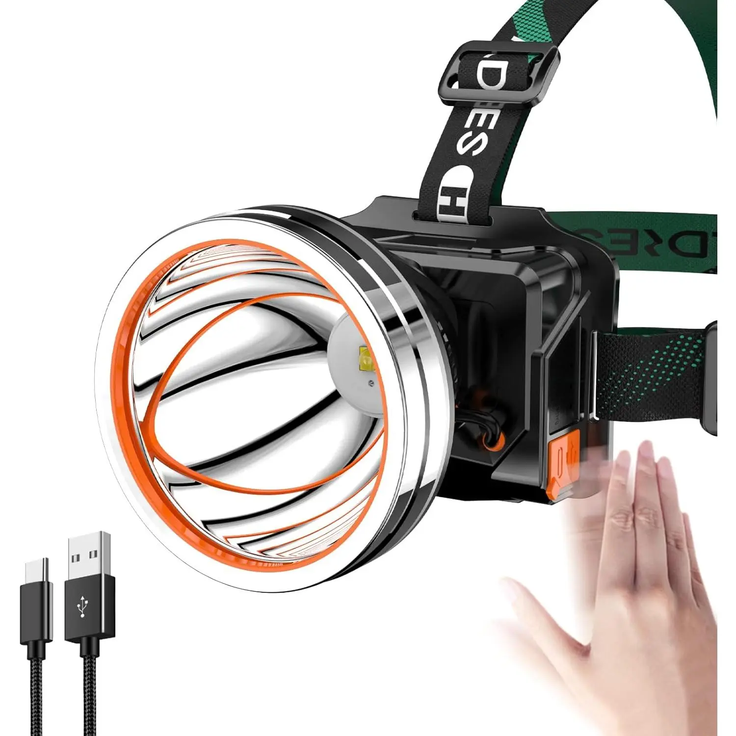 High Power LED Headlamp Super Bright Adult Motion Sensor Headlight Spotlight Waterproof Outdoor Hunting Light Flashlight Portable Head lamp for Fishing Camping Hiking Running