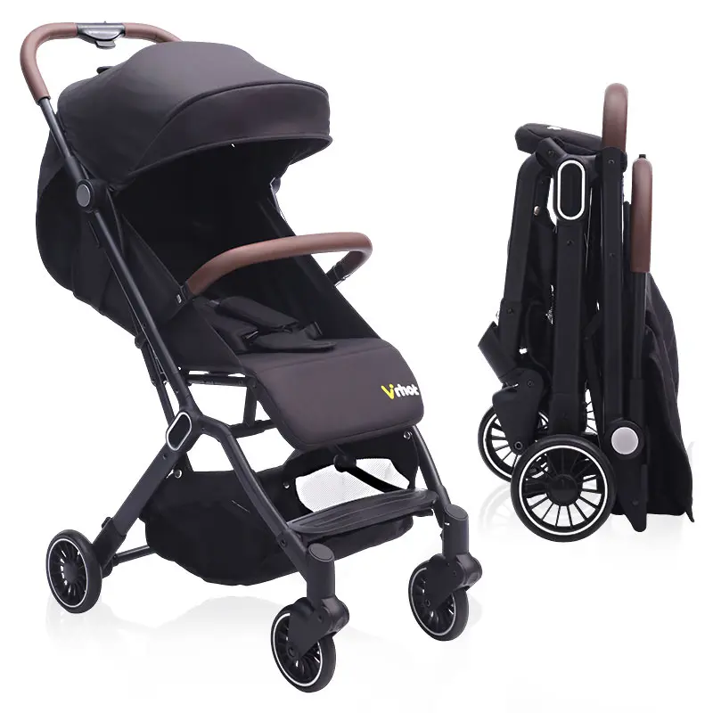 Baby Stroller with Carry Bag, One-Button Gravity Fold ,Black Aluminum Frame, 5" Front & 6" Rear Shock-Absorbing Wheels, One-Foot Dual Brake, Large Canopy