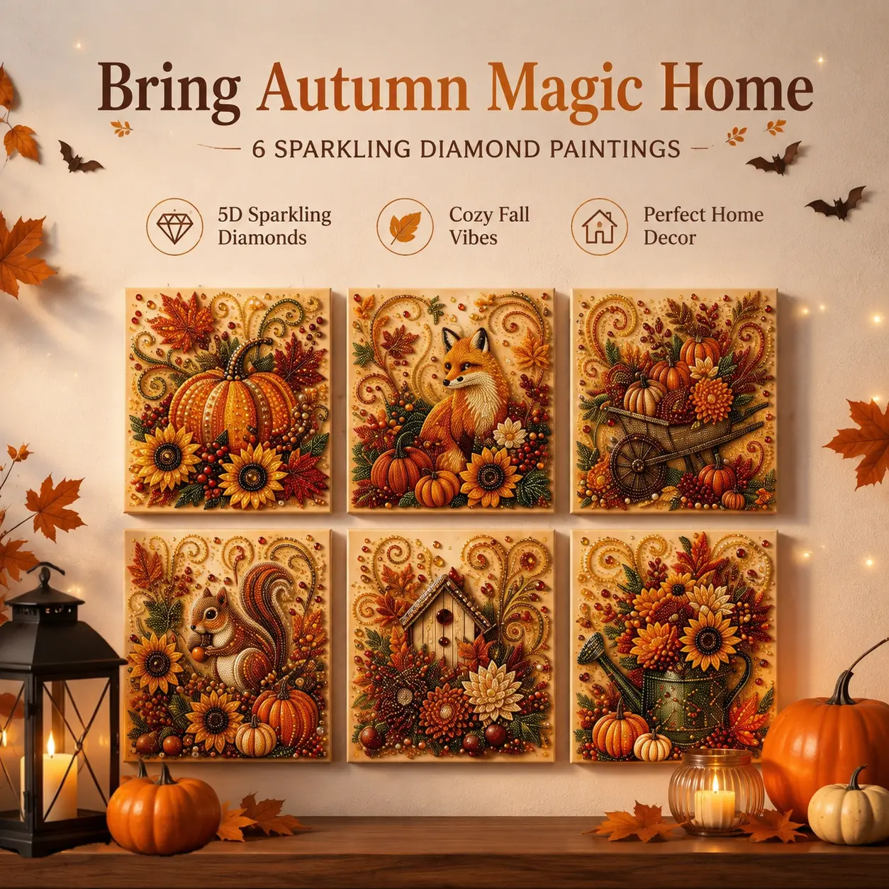 Autumn Pearl Painting Kit - Beginner-Friendly DIY Hobbies Kit for Adults, 7.9x7.9-in Selected Fall Pumpkin Scenes, Relaxing Crafting Supplies for Sparkling Artwork-YY2, Hobbies Kit Adults