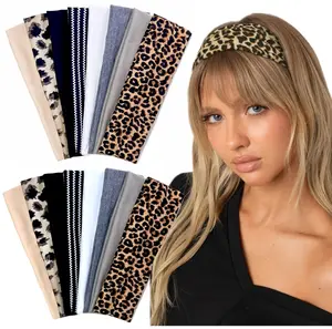 Women Non Slip 16 Pack Trendy Cheetah Print Elastic Hair Bands Soft Cloth Fabric Fashion Accessories for Females
