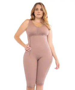 Fajas Colombianas High Compression Knee Girdle with Side Closure Tummy Control Built-in Bra Comfortable Athletic Wear for Women Shapewear Cocoa Color