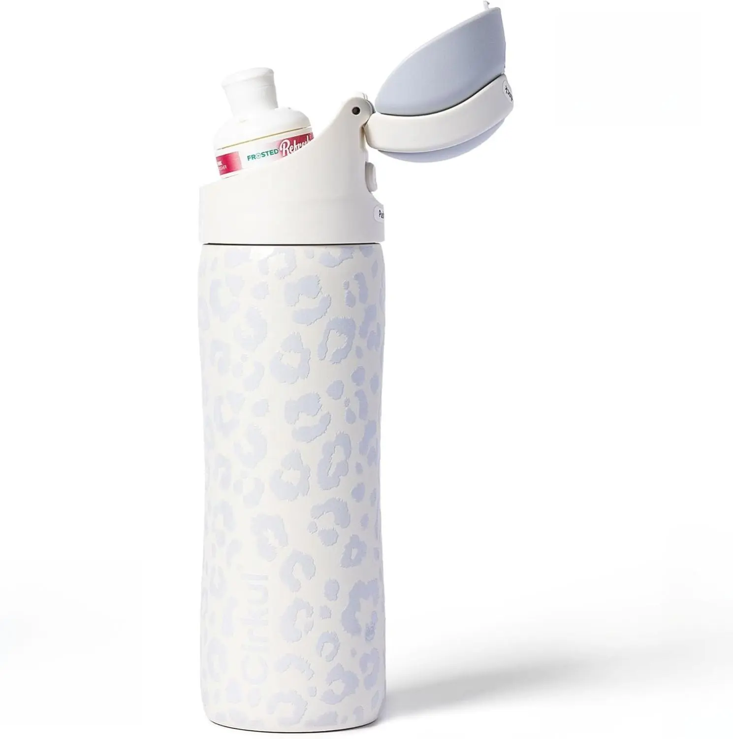 CIRKUL 26oz Luxe Leopard White Insulated Stainless Steel Airtight Water Bottle, Featuring StrawSip Flip Lid & Inner Straw, Portable Reusable Kitchenware Drinkware Flask