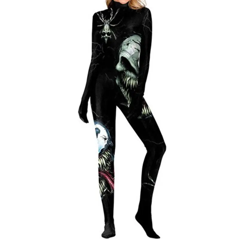 Black green face, sharp teeth, skeleton