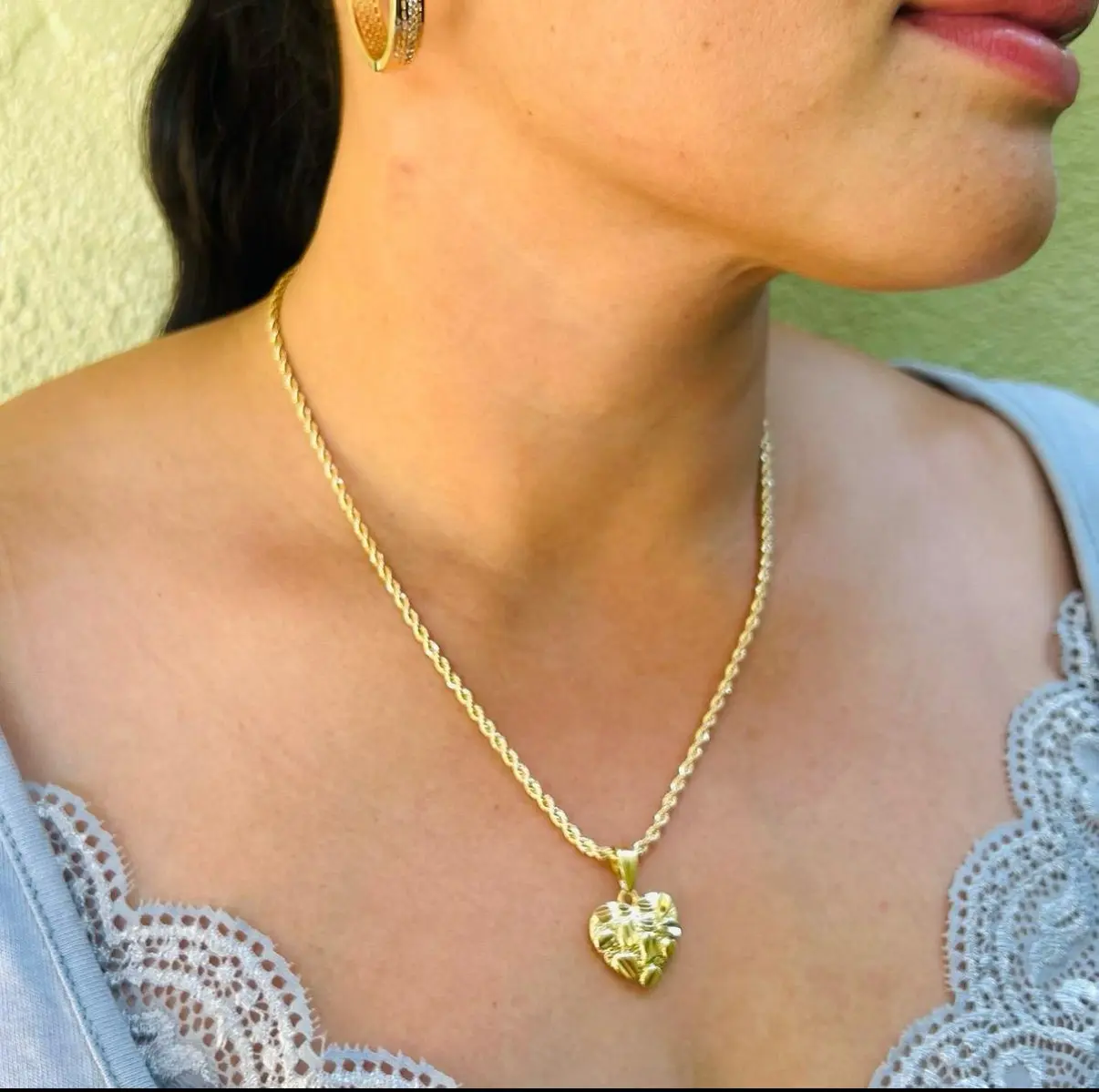 Nugget Pendant Heart Necklace 14K Gold Plated Nugget Pendant Heart Necklace 14K Gold Plated