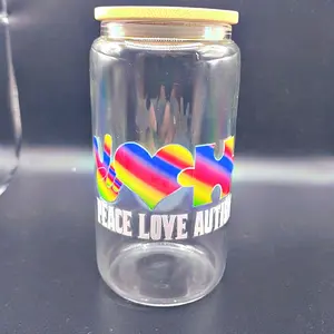 Autism Awareness 16 oz Stainless Steel Tumbler with Peace Love Autism Design Bamboo Lid Stainless Steel Straw & Cleaning Brush Bottle Drinkware Water Bottles  Cup Bottled Reusable Portable Washable